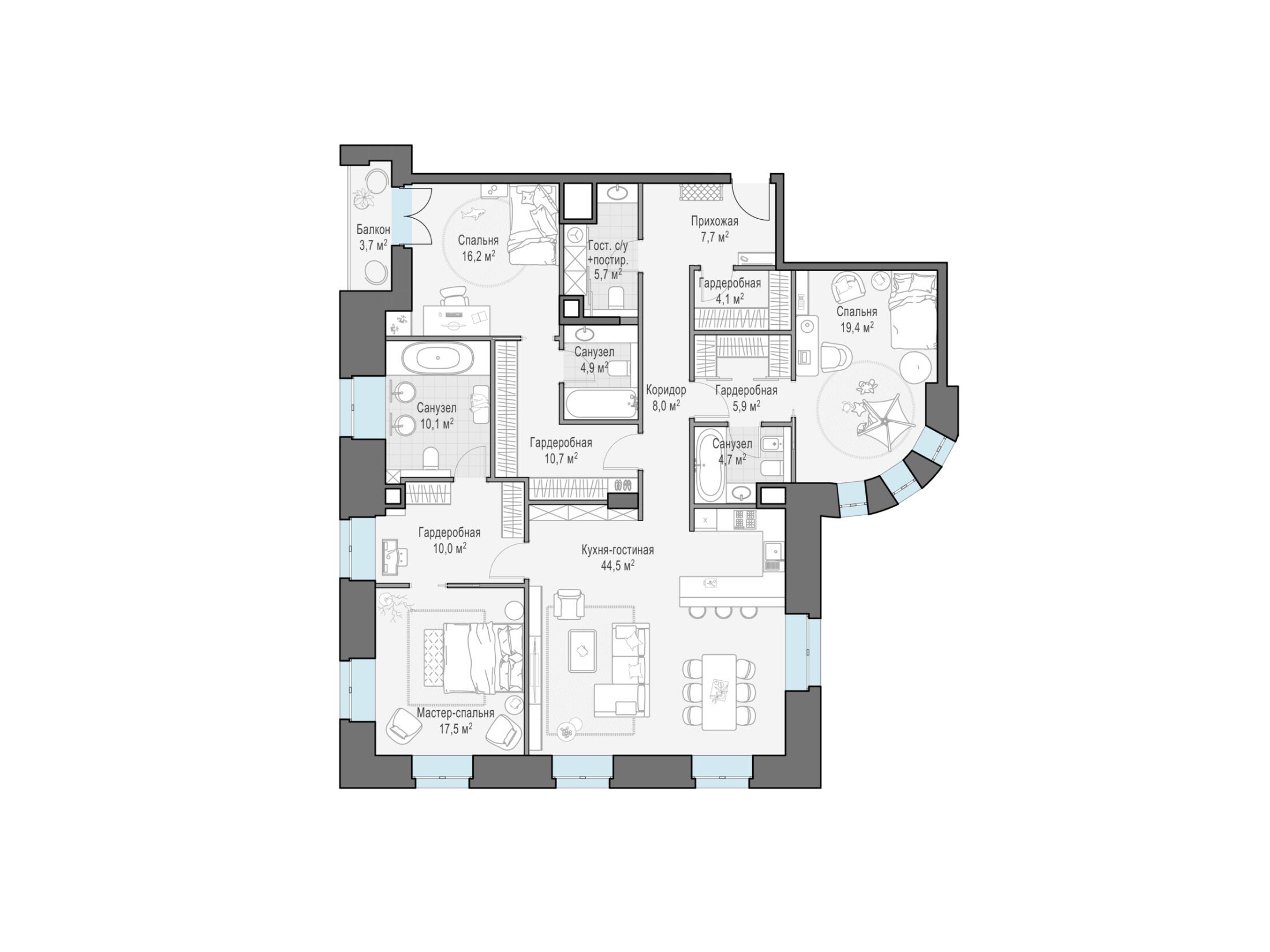 Планировка: 3-комн. квартира 171.30 м² в новостройке Фон Дессин