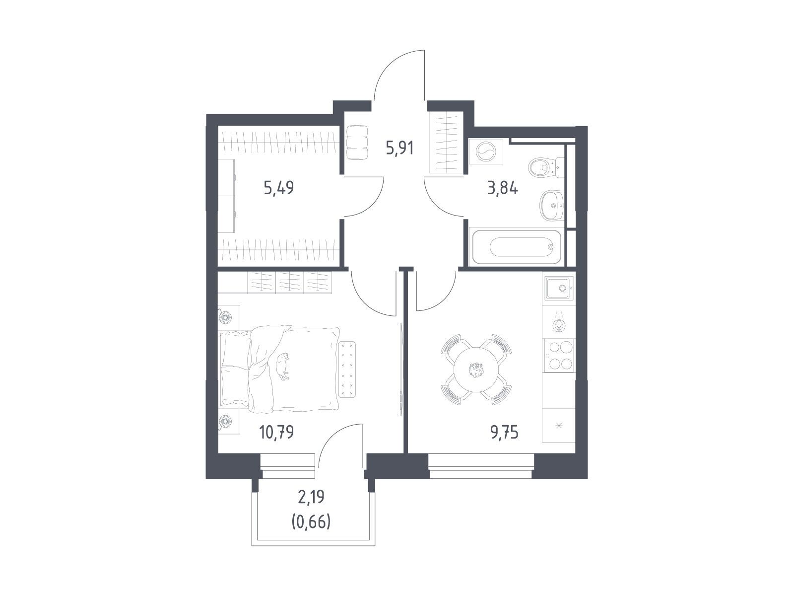 Планировка: 1-комн. квартира 35.90 м² в новостройке Новое Видное