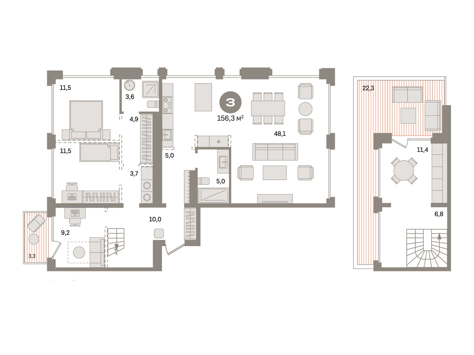 Планировка: 3-комн. квартира 156.30 м² в новостройке  Дом А