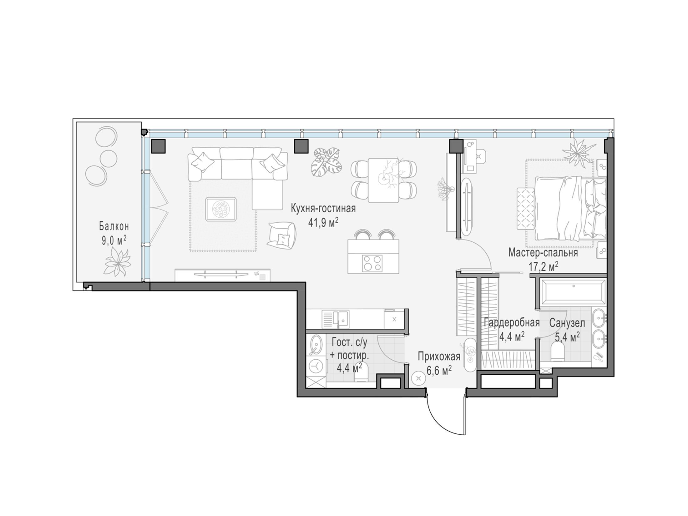 Планировка: 1-комн. квартира 82.40 м² в новостройке Фрунзенский