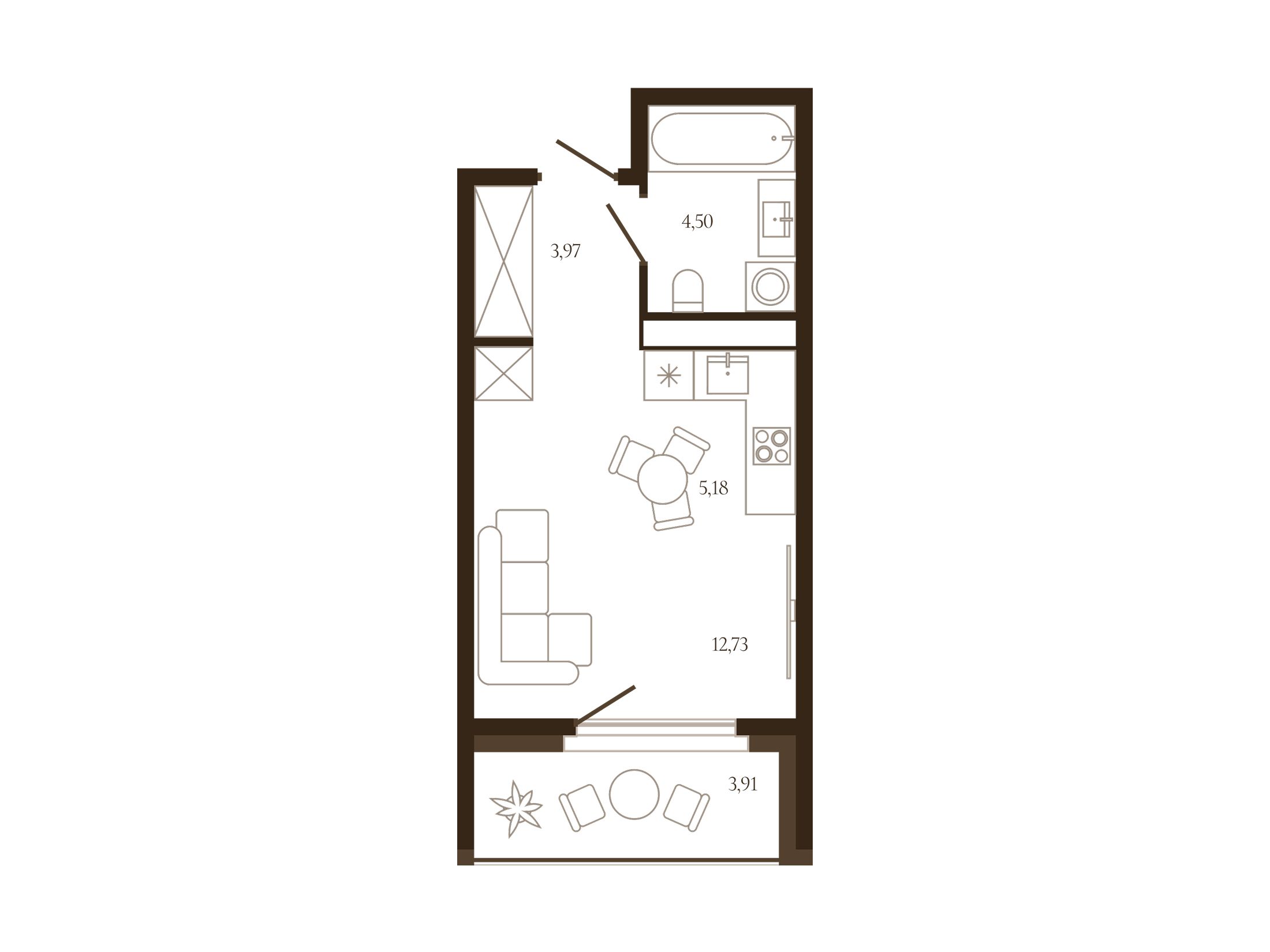Планировка: Студия 28.34 м² в новостройке Сердце Лыткарино