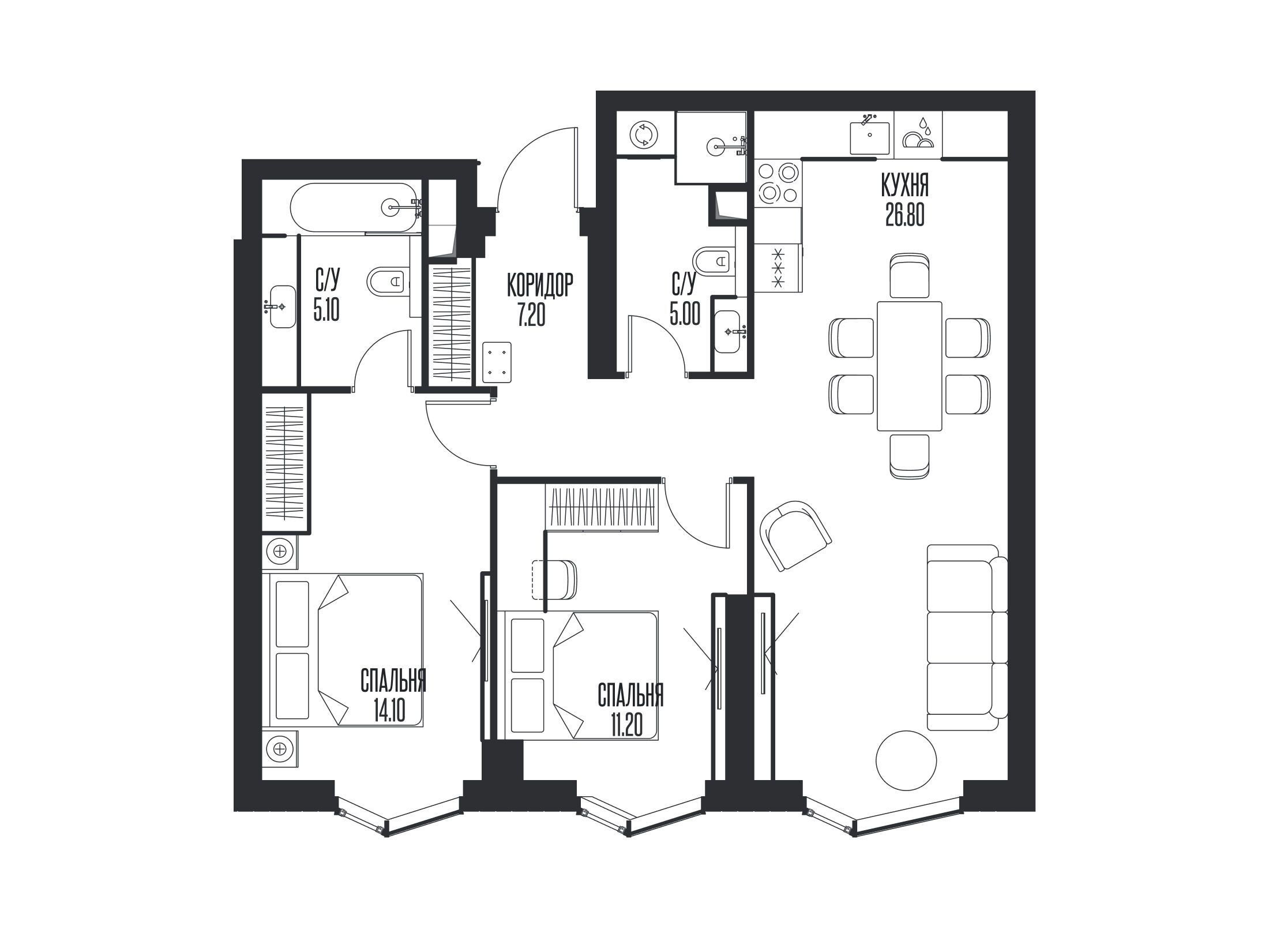 Планировка: 2-комн. квартира 69.40 м² в новостройке ЖК Айс Тауэрс