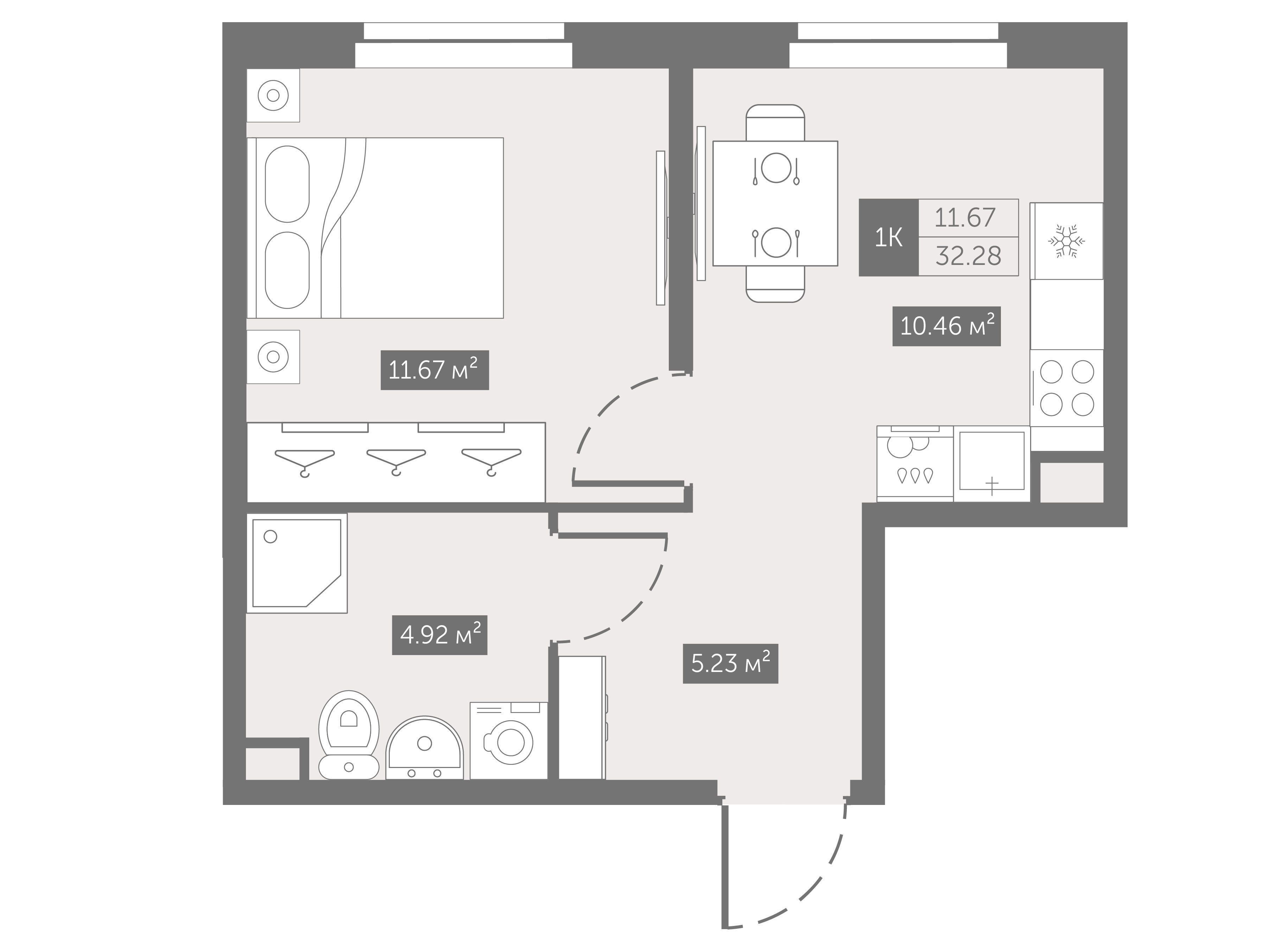 Планировка: 1-комн. квартира 32.28 м² в новостройке Зум на Неве