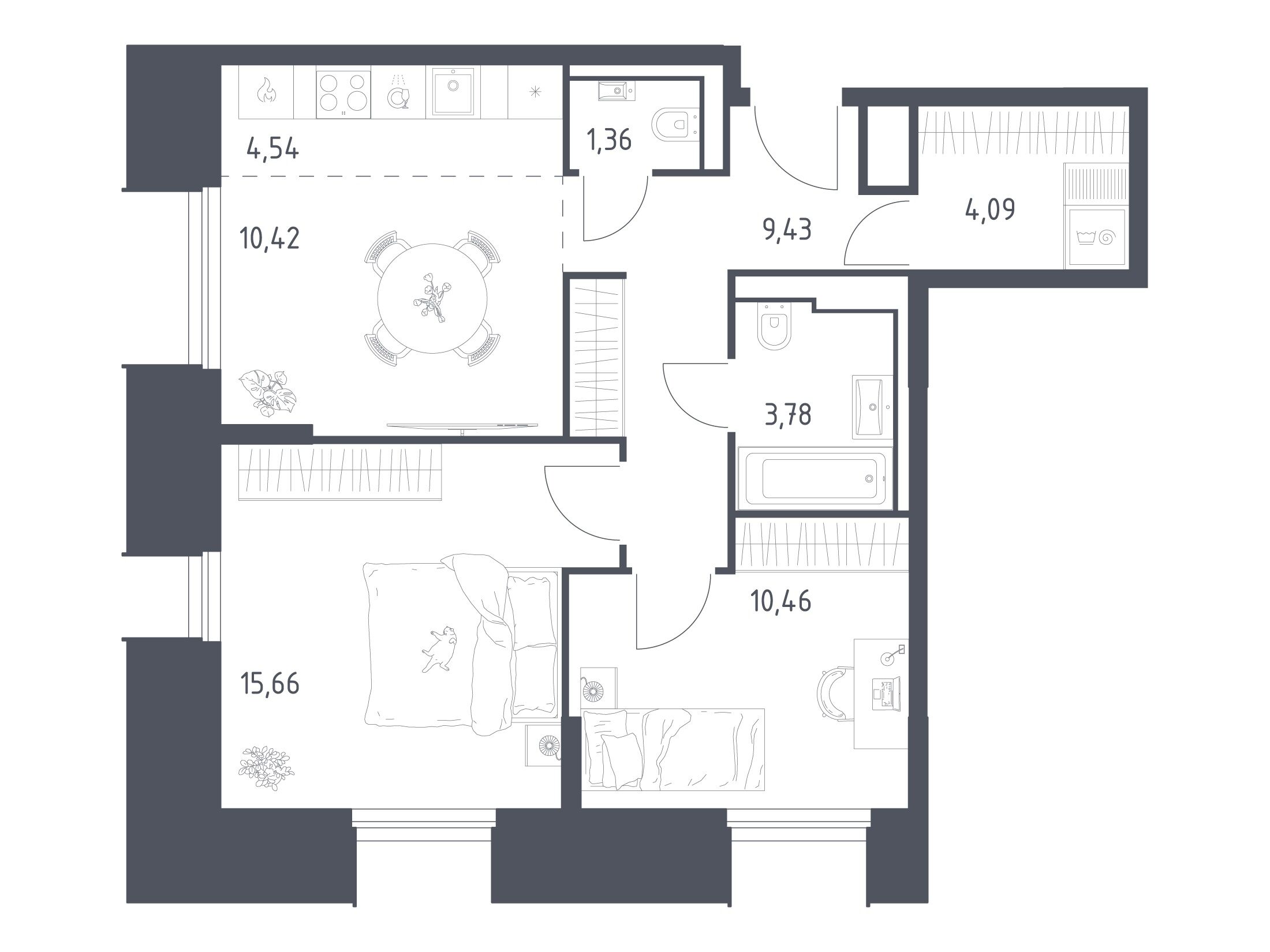 Планировка: 2-комн. квартира 59.74 м² в новостройке ЖК Скай Спутник
