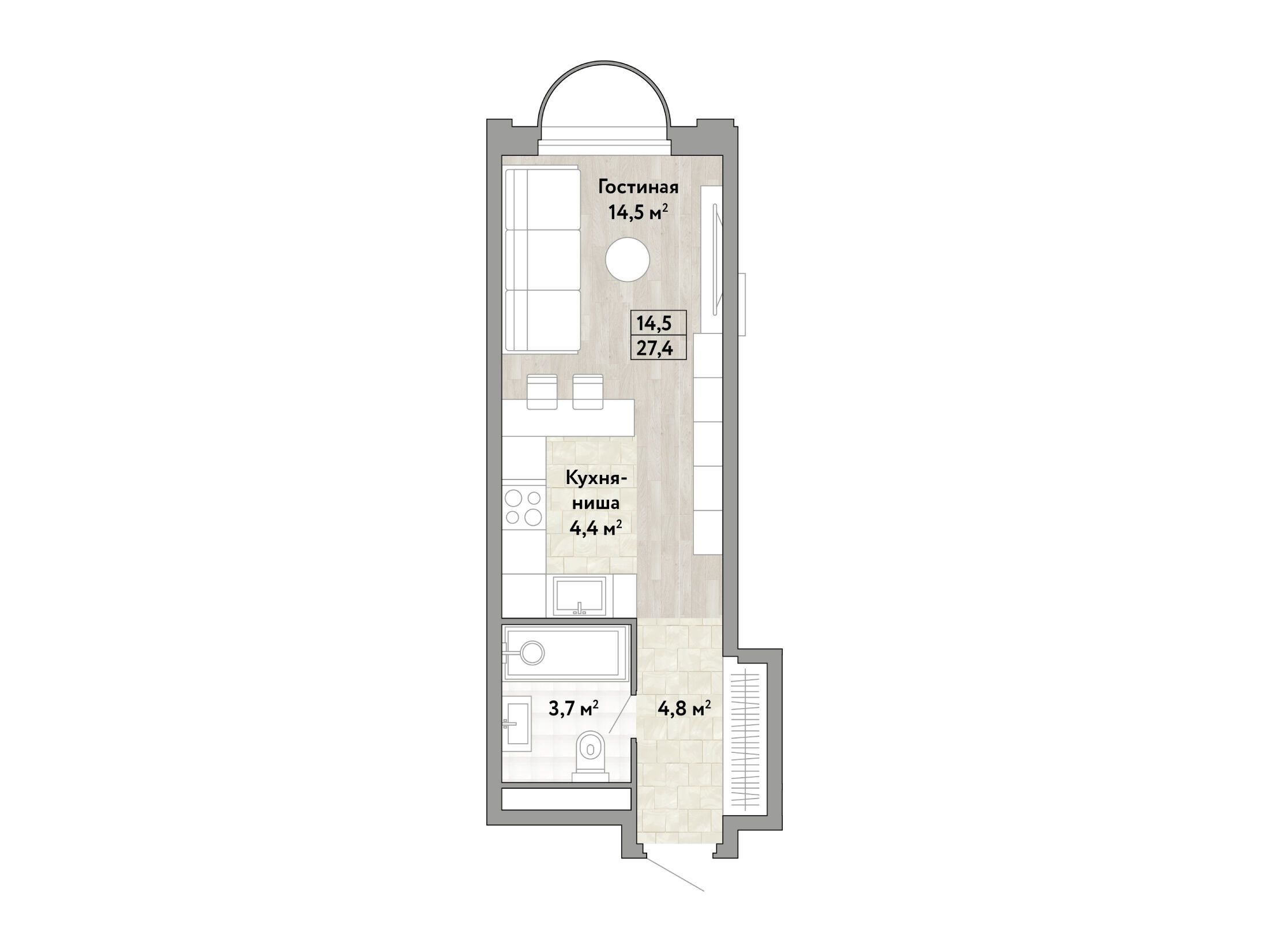 Планировка: Студия 27.40 м² в новостройке Новые смыслы