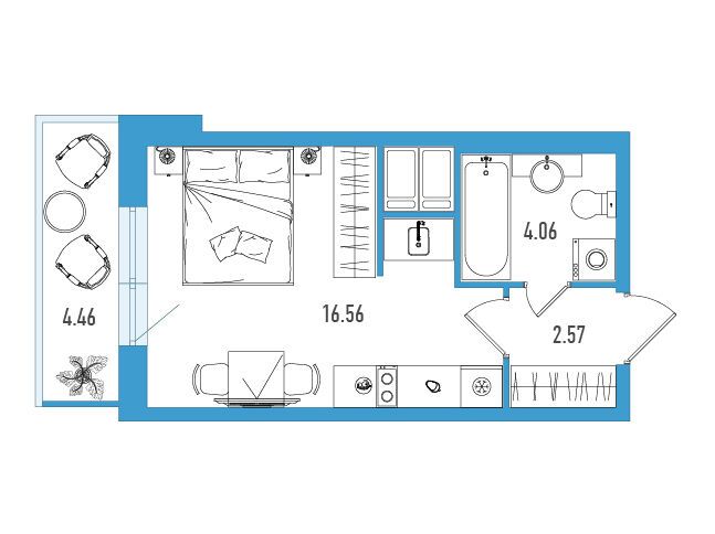 Планировка: Студия 24.53 м² в новостройке Искра Сити