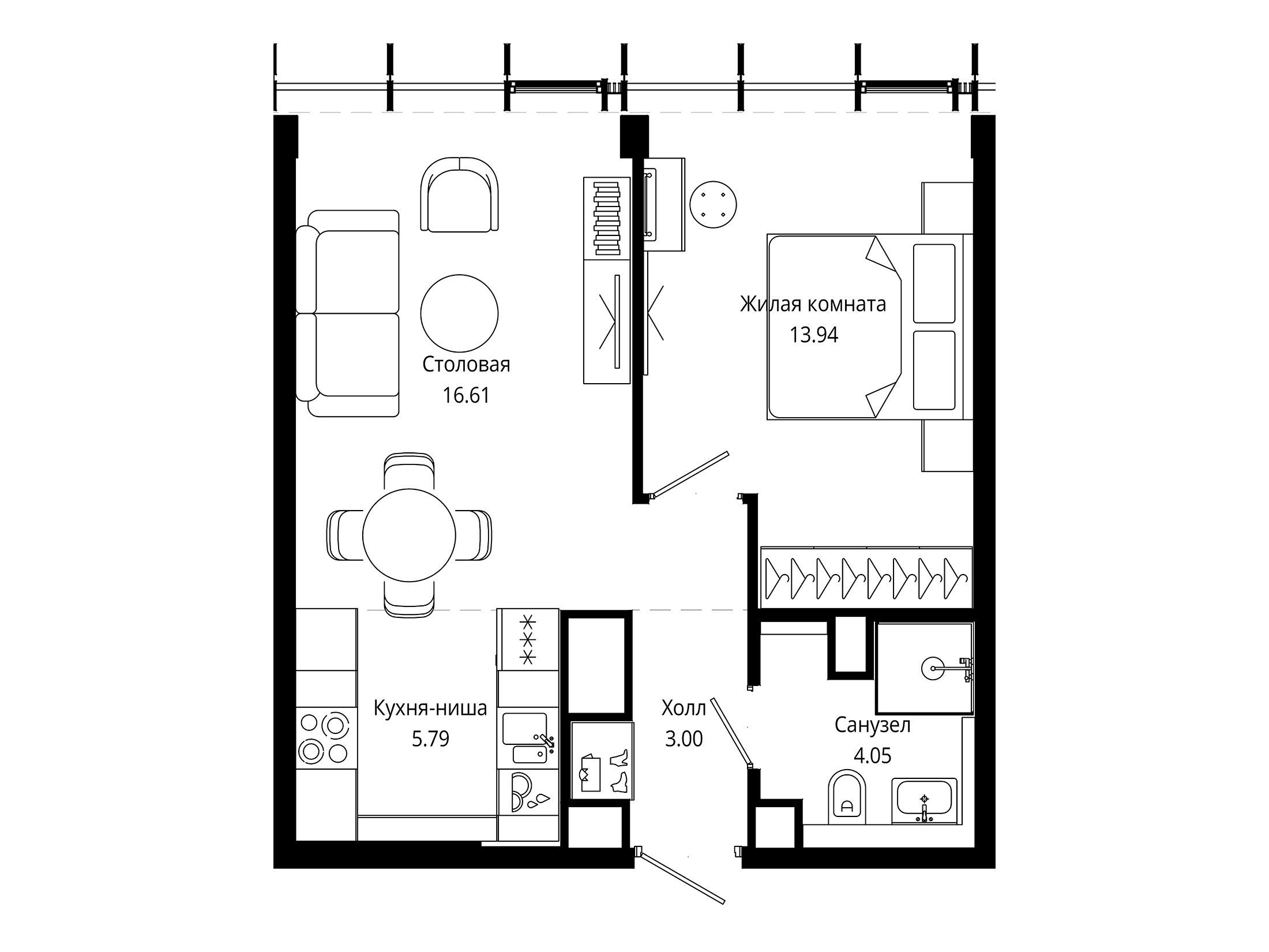 Планировка: 1-комн. квартира 43.80 м² в новостройке ЖК Мод