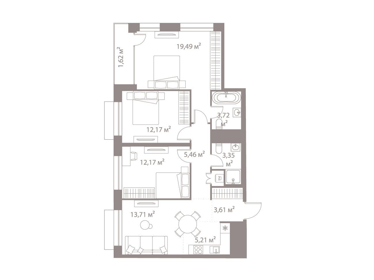 Планировка: 3-комн. квартира 81.03 м² в новостройке Лайф Варшавская