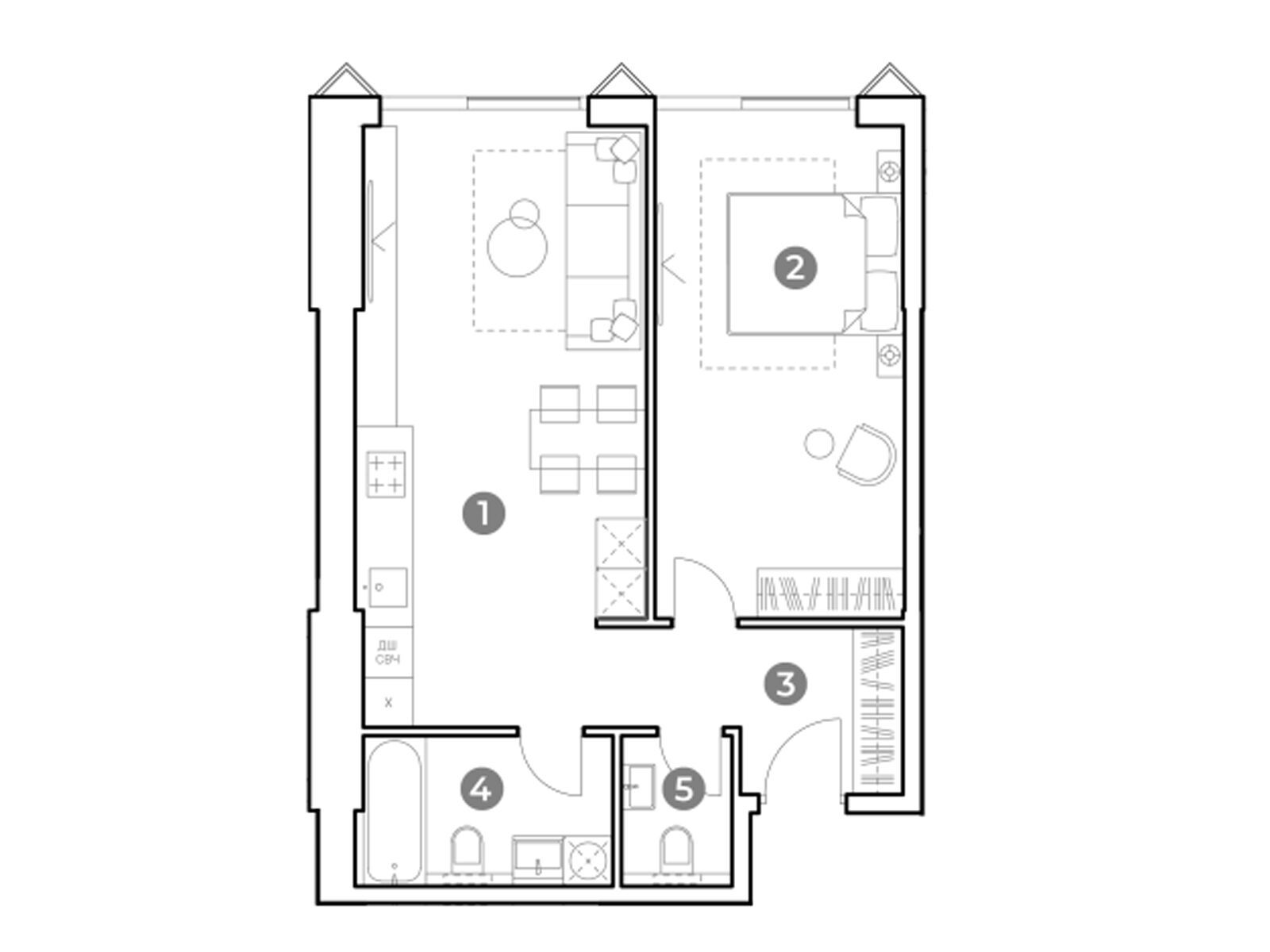 Планировка: 2-комн. квартира 56.70 м² в новостройке Наметкин Тауэр