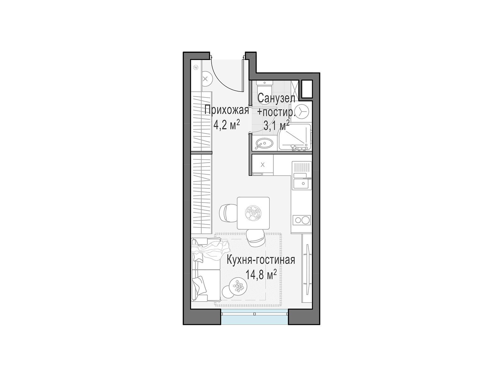 Планировка: Студия 22.10 м² в новостройке Миловидное