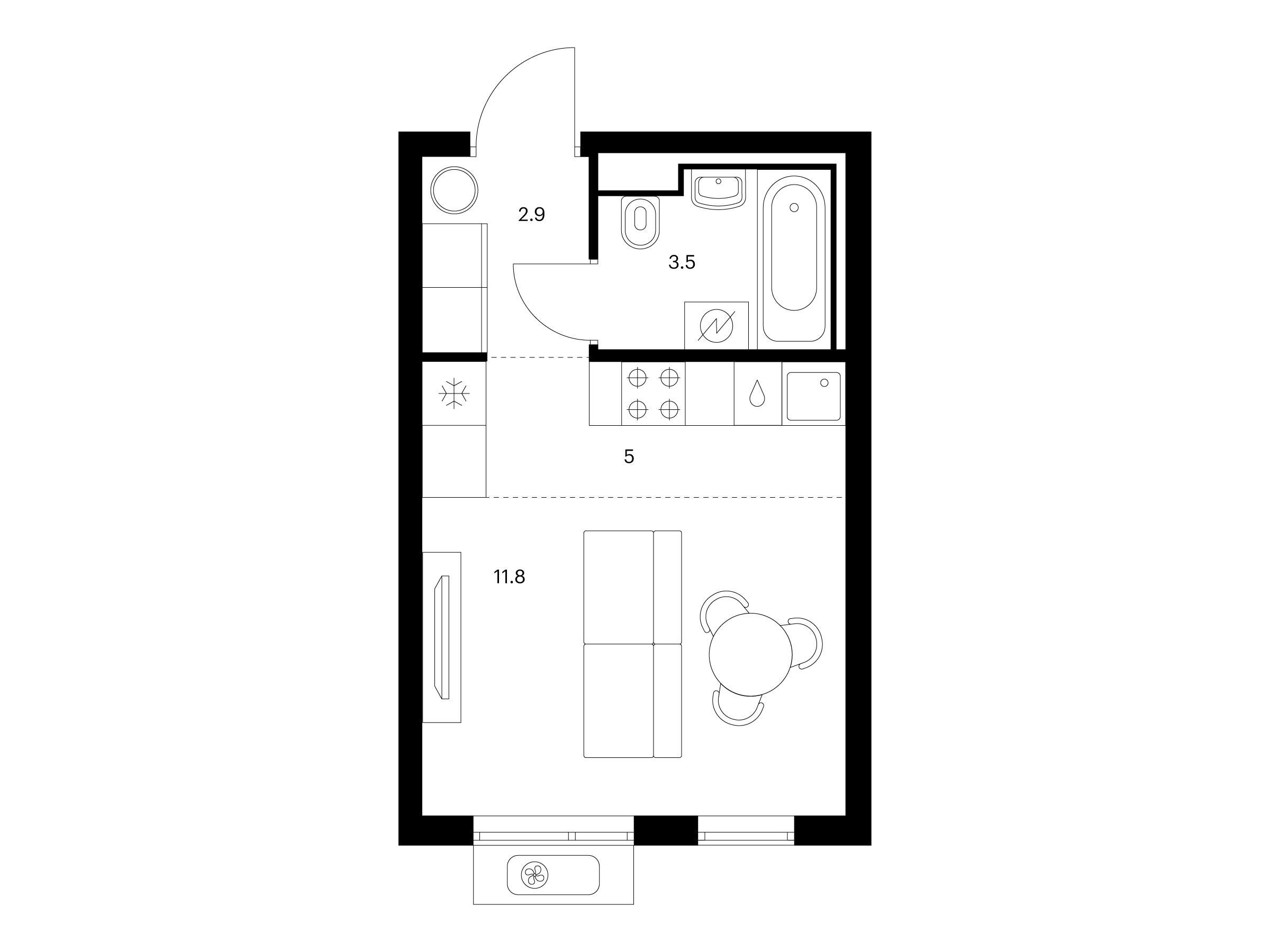 Планировка: Студия 23.20 м² в новостройке Витебский парк