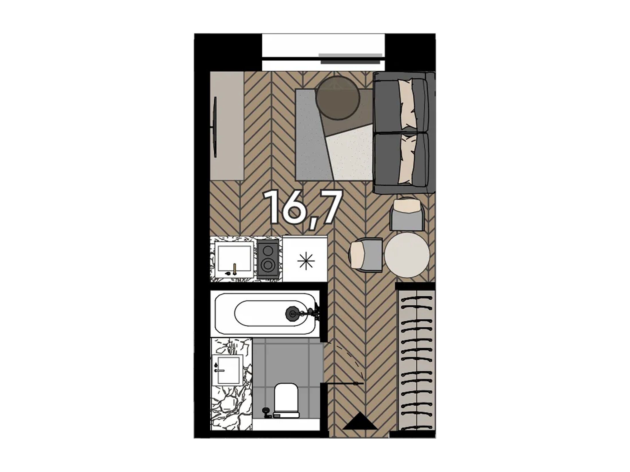 Планировка: Студия 16.70 м² в новостройке Зорге 9