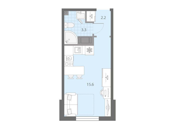 Планировка: Студия 21.10 м² в новостройке Дыбенко Парк