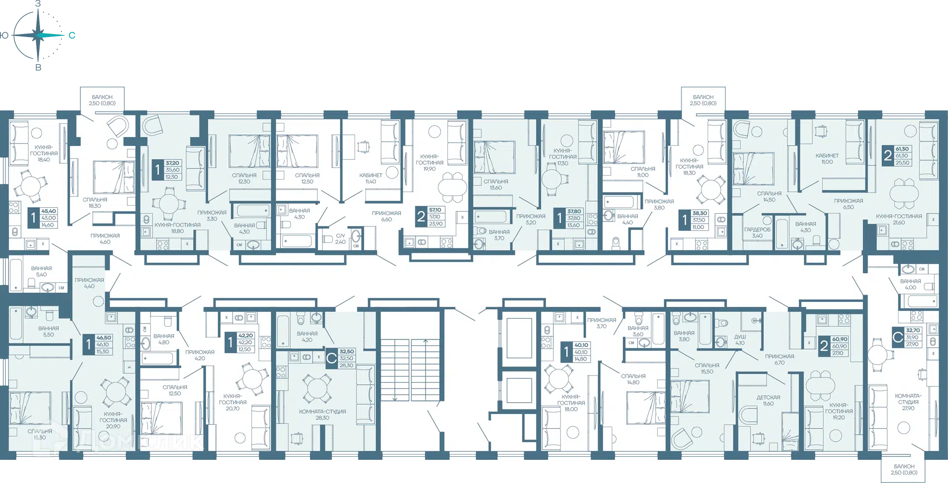 Планировка: Студия 30.82 м² в новостройке Иначе в Молодежном