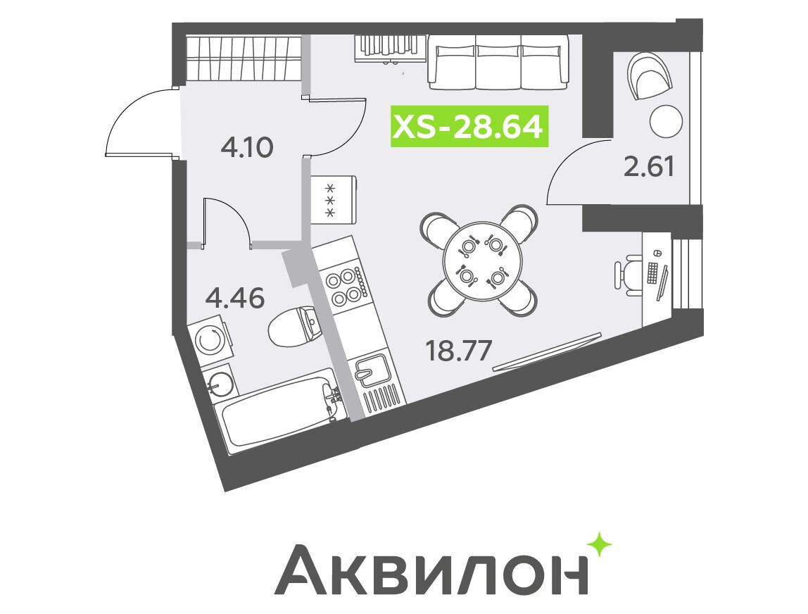 Планировка: Студия 28.80 м² в новостройке Аквилон олл ин 3.0