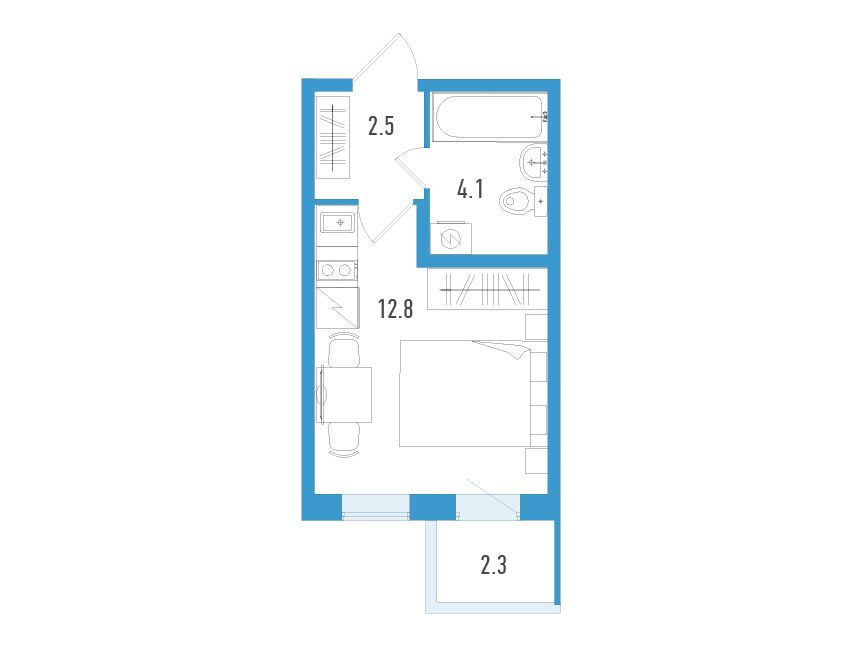 Планировка: Студия 20.10 м² в новостройке Аэросити Клаб