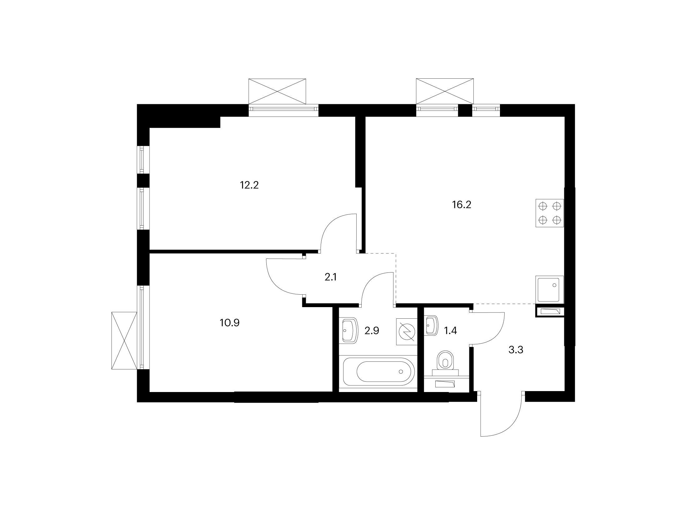 Планировка: 2-комн. квартира 49.00 м² в новостройке Кузьминский лес