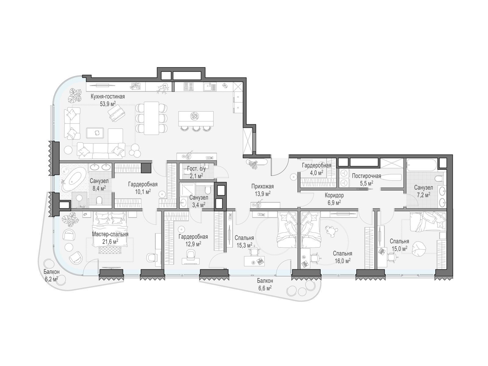 Планировка: 4-комн. квартира 205.40 м² в новостройке Дом Лаврушинский