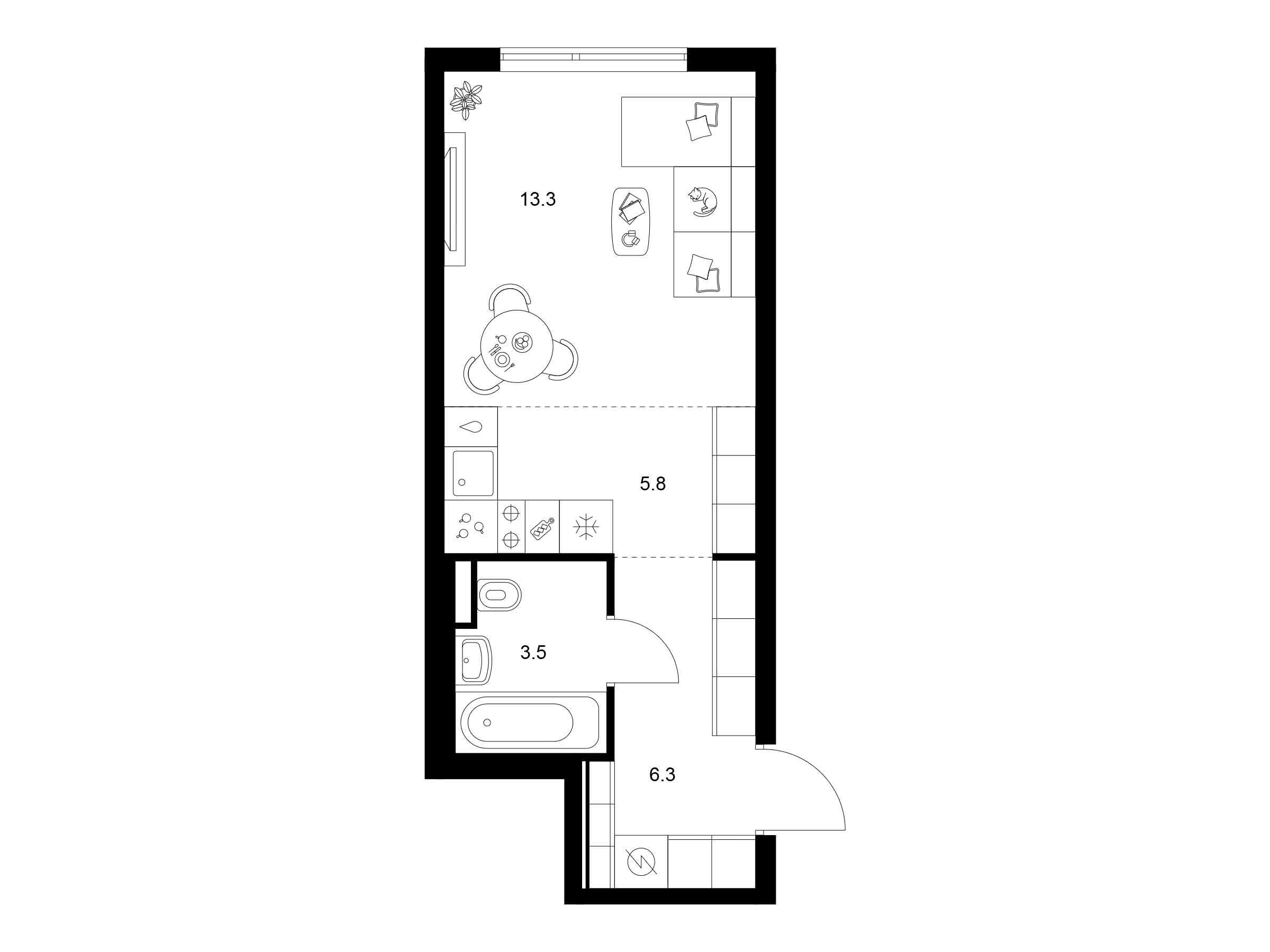 Планировка: Студия 28.90 м² в новостройке Ярославский