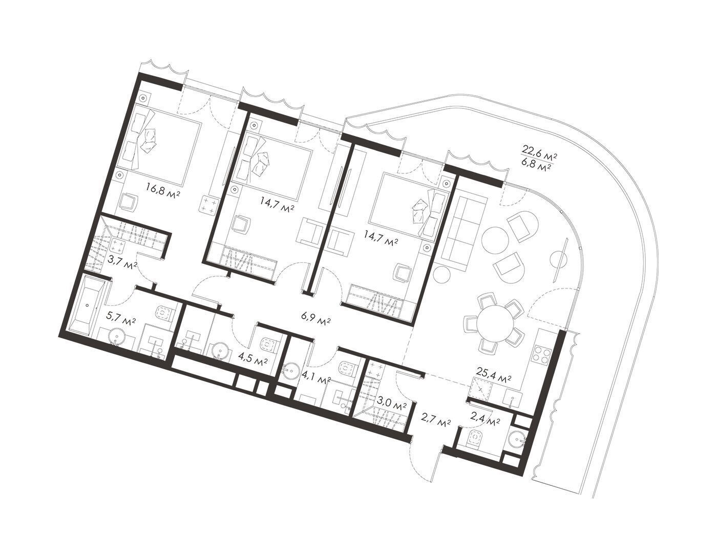 Планировка: 3-комн. квартира 112.30 м² в новостройке Кинг энд Санс