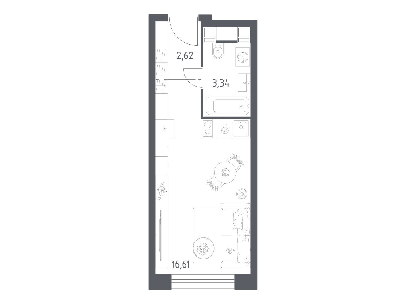 Планировка: Студия 22.57 м² в новостройке Пятницкое 58