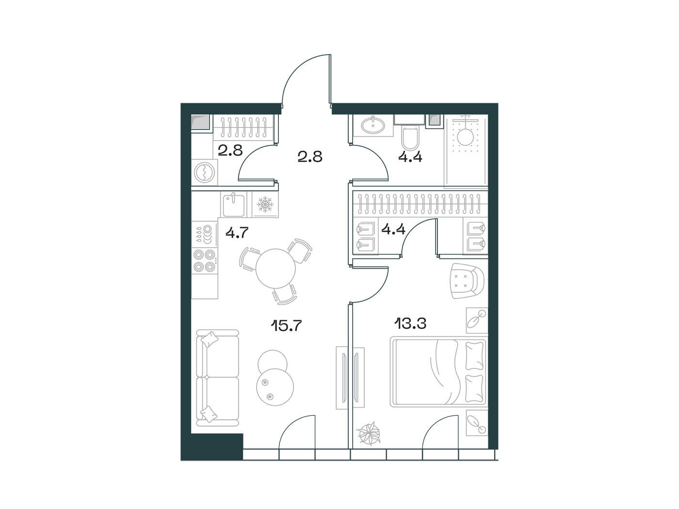 Планировка: 2-комн. квартира 48.10 м² в новостройке Шифт