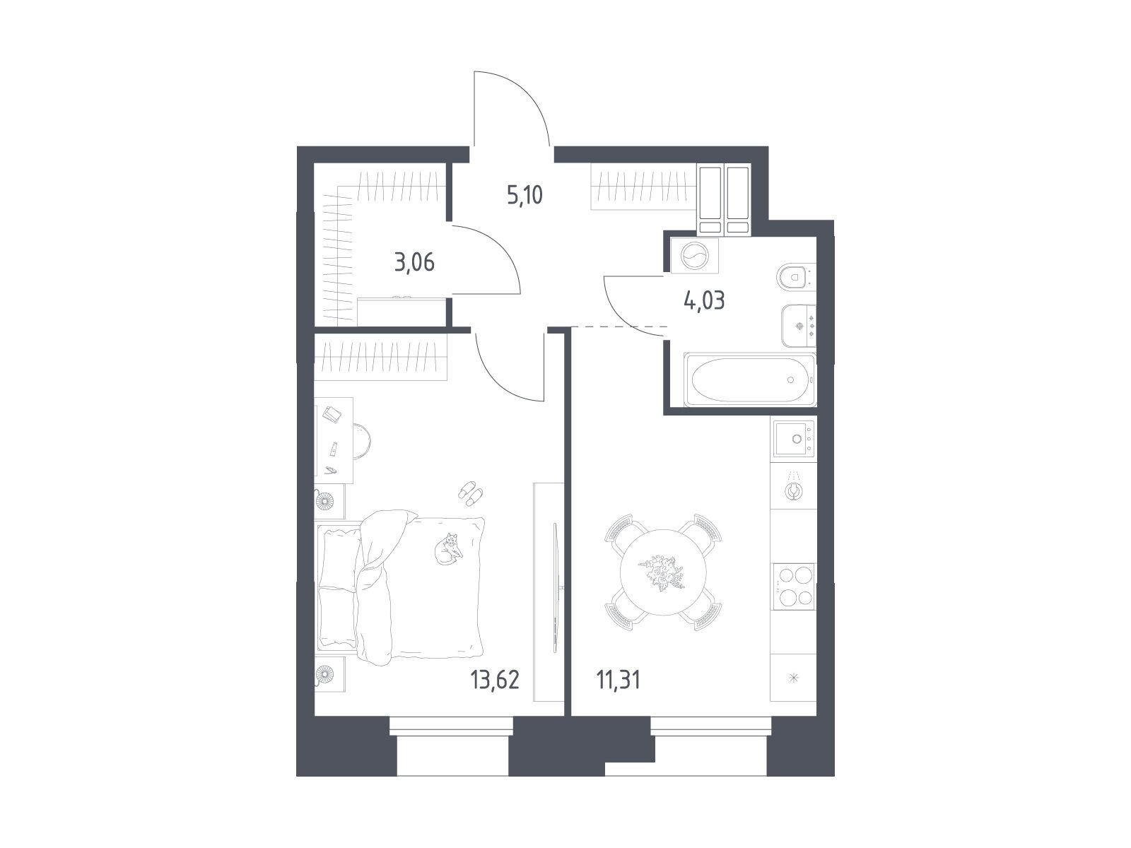 Планировка: 1-комн. квартира 37.12 м² в новостройке Тропарево Парк
