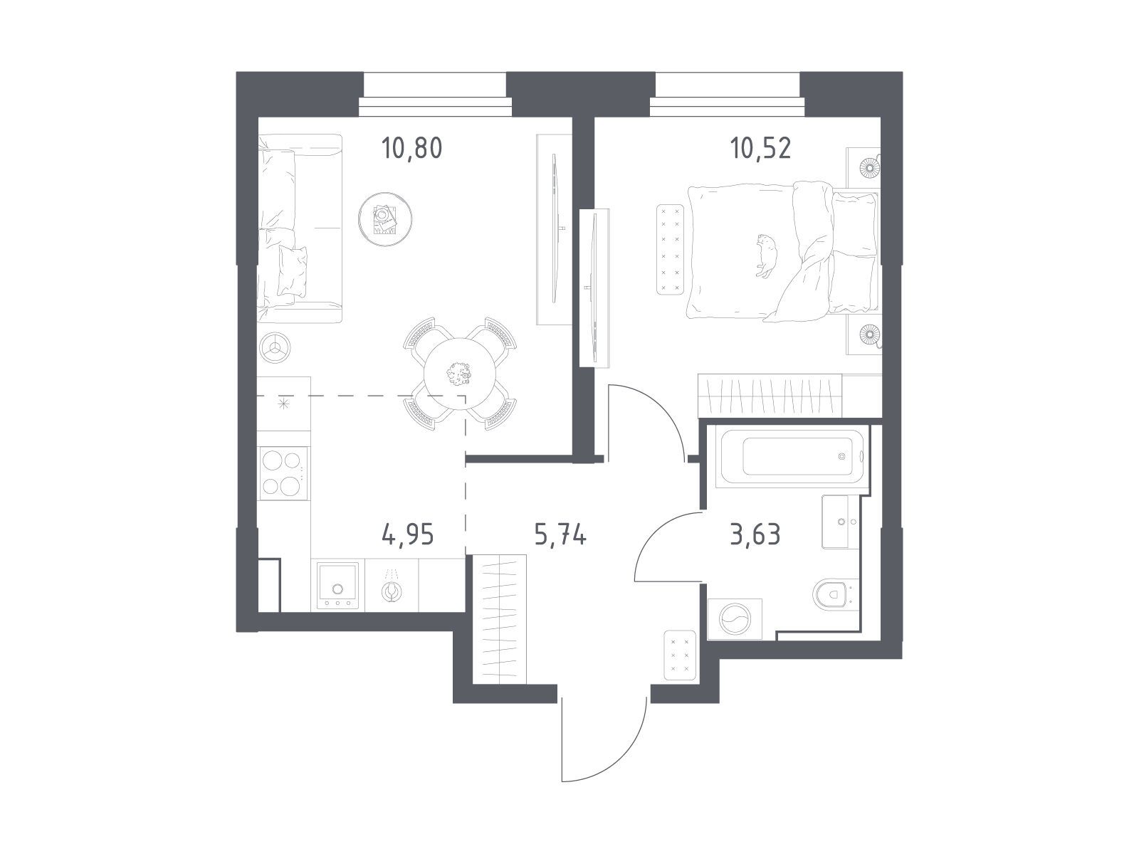 Планировка: 1-комн. квартира 35.64 м² в новостройке Квартал Строгино