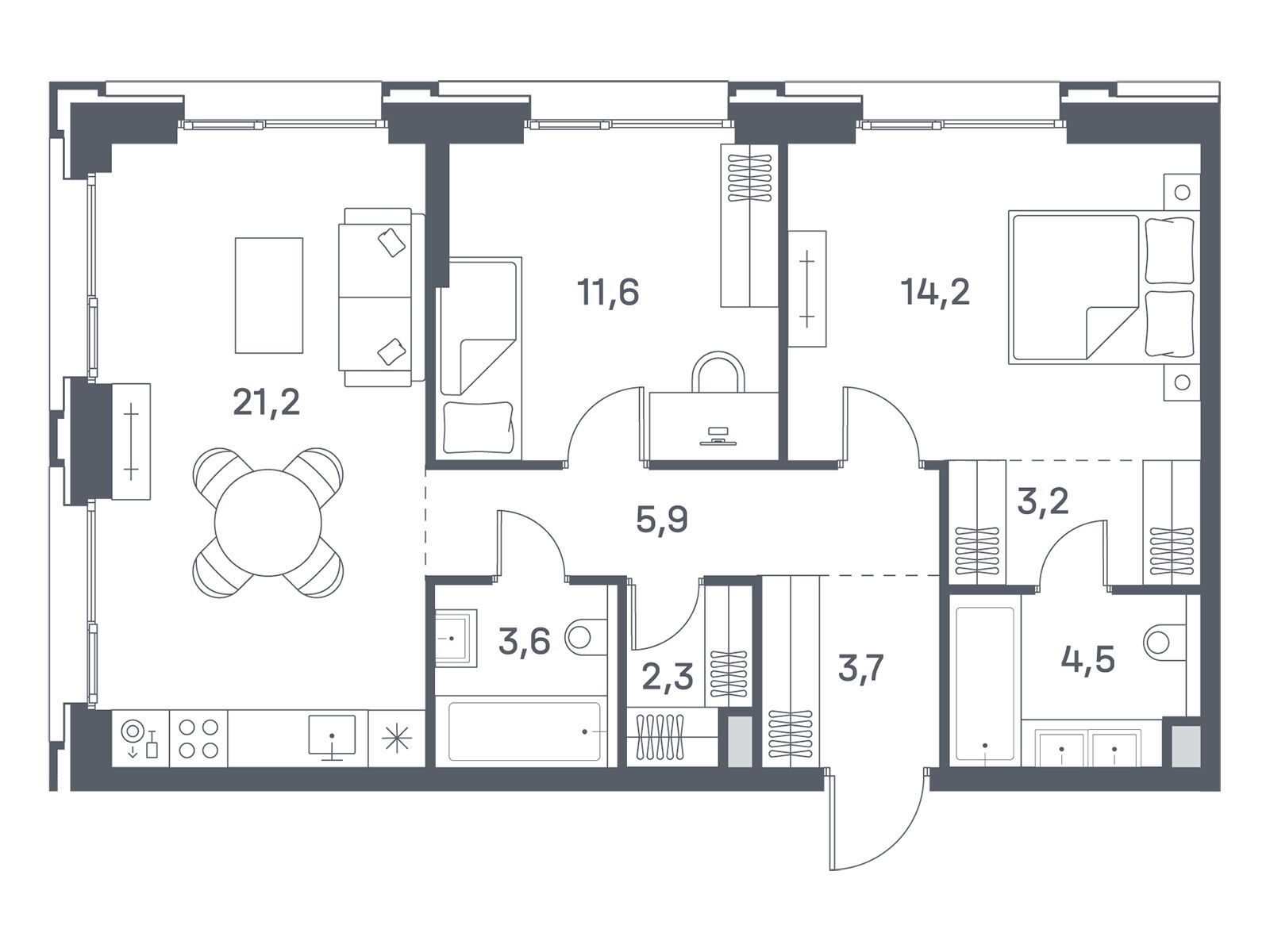 Планировка: 2-комн. квартира 70.20 м² в новостройке Портленд. Дом на берегу
