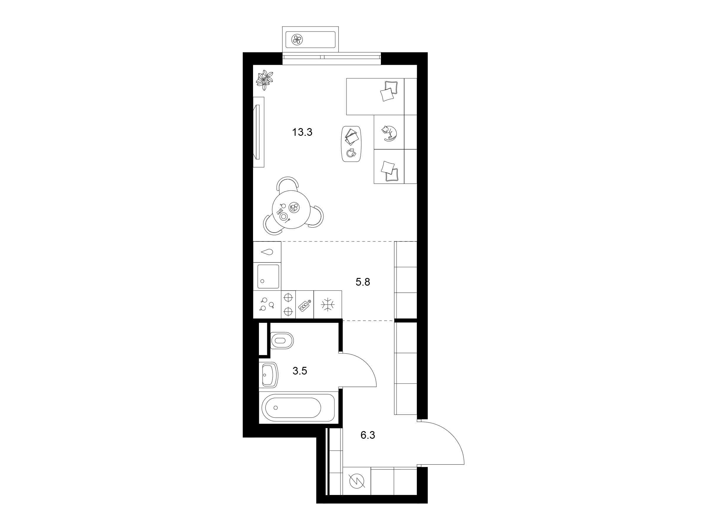 Планировка: Студия 28.90 м² в новостройке Ярославский