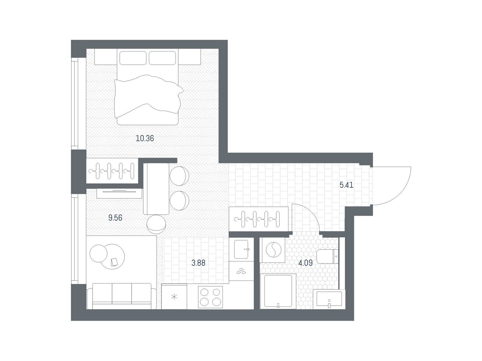 Планировка: Студия 33.30 м² в новостройке ЖК Тейт