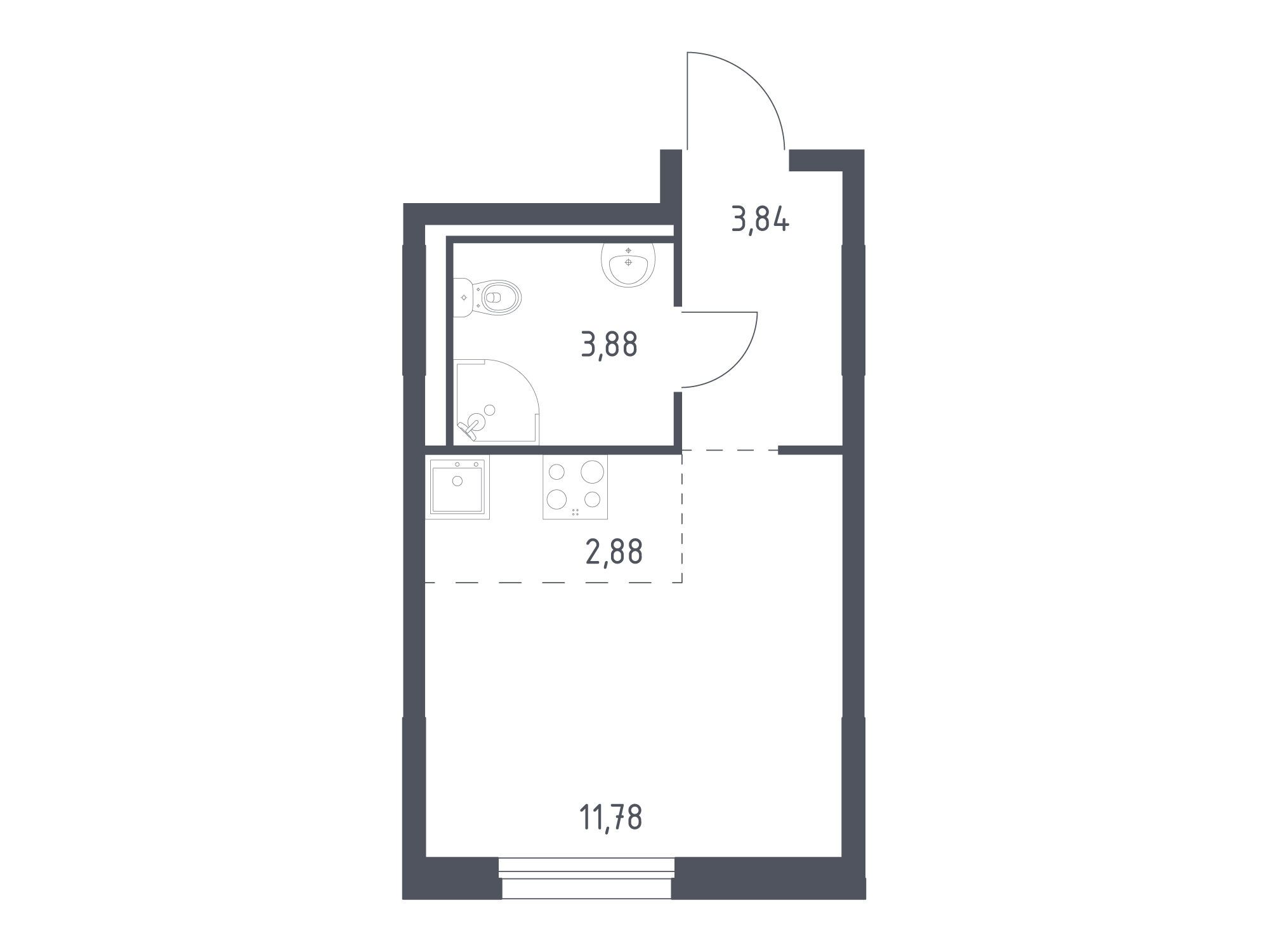 Планировка: Студия 22.38 м² в новостройке Невская долина