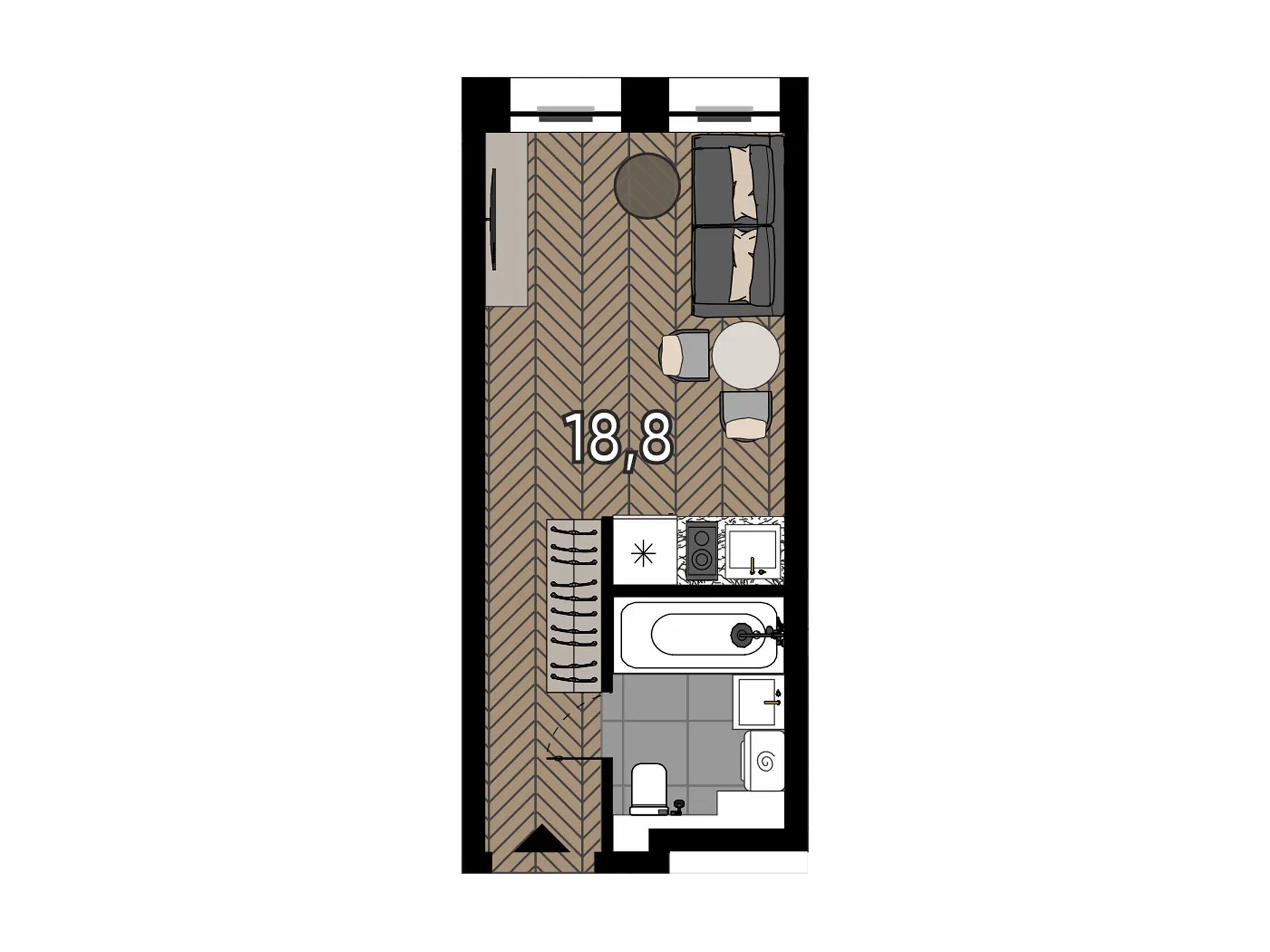 Планировка: Студия 18.80 м² в новостройке Зорге 9