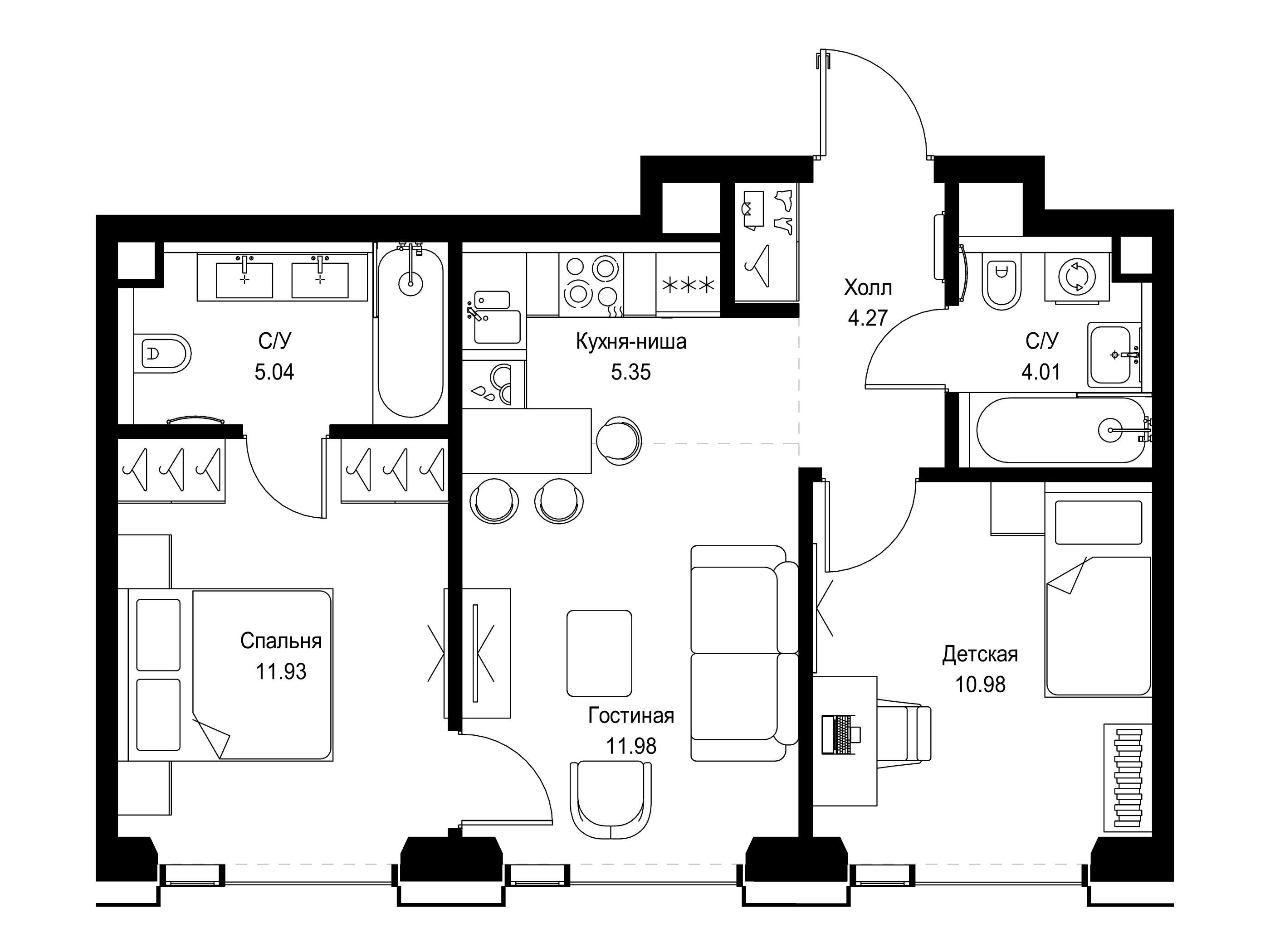 Планировка: 2-комн. квартира 53.56 м² в новостройке Сет