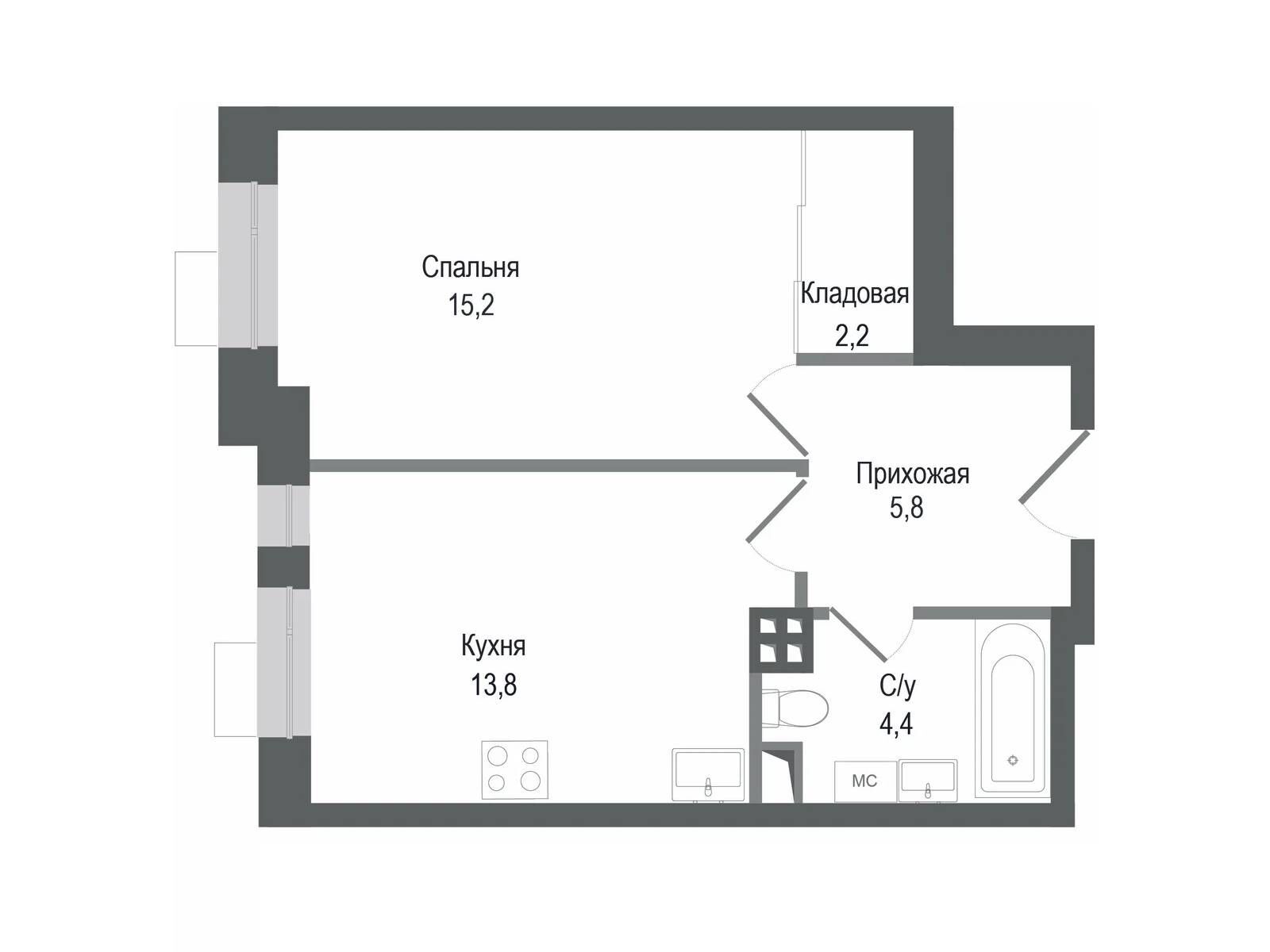 Планировка: 1-комн. квартира 41.40 м² в новостройке Киноквартал