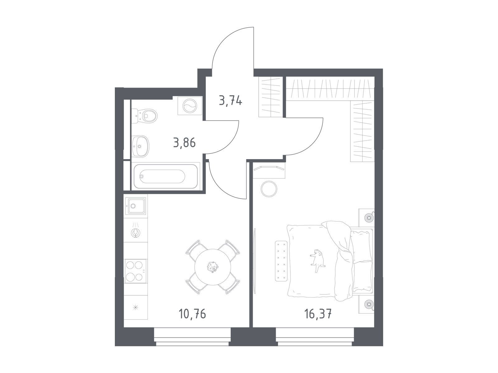Планировка: 1-комн. квартира 34.73 м² в новостройке Большое Юрлово