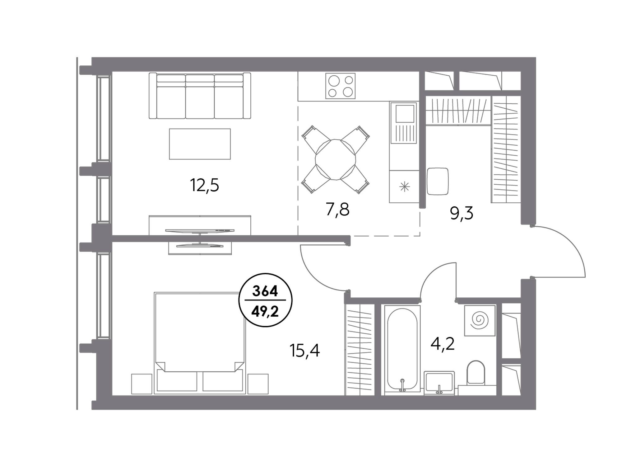 Планировка: 1-комн. квартира 49.20 м² в новостройке ЖК Дом 56