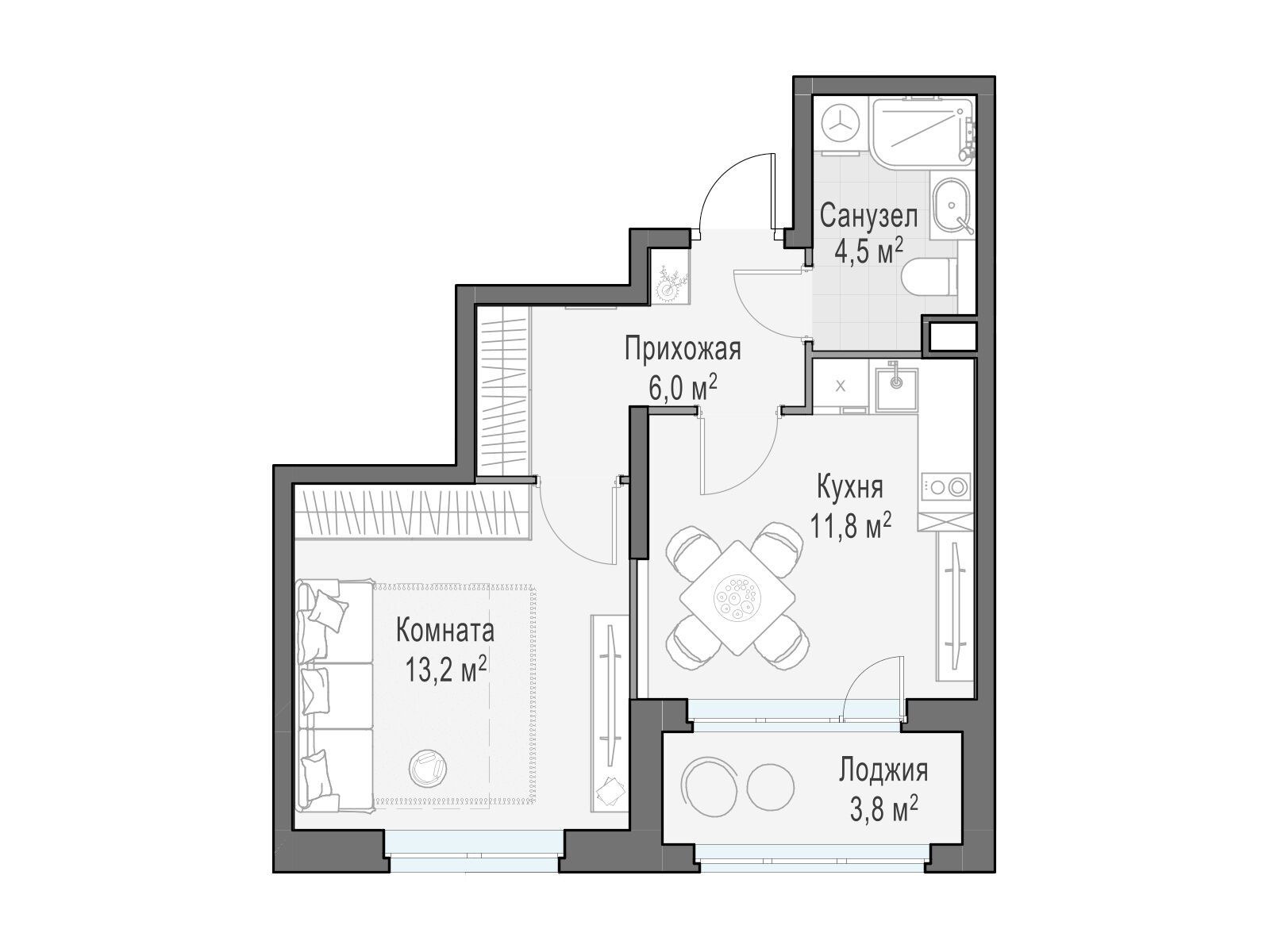 Планировка: 1-комн. квартира 35.80 м² в новостройке ЖК Новое Медведково