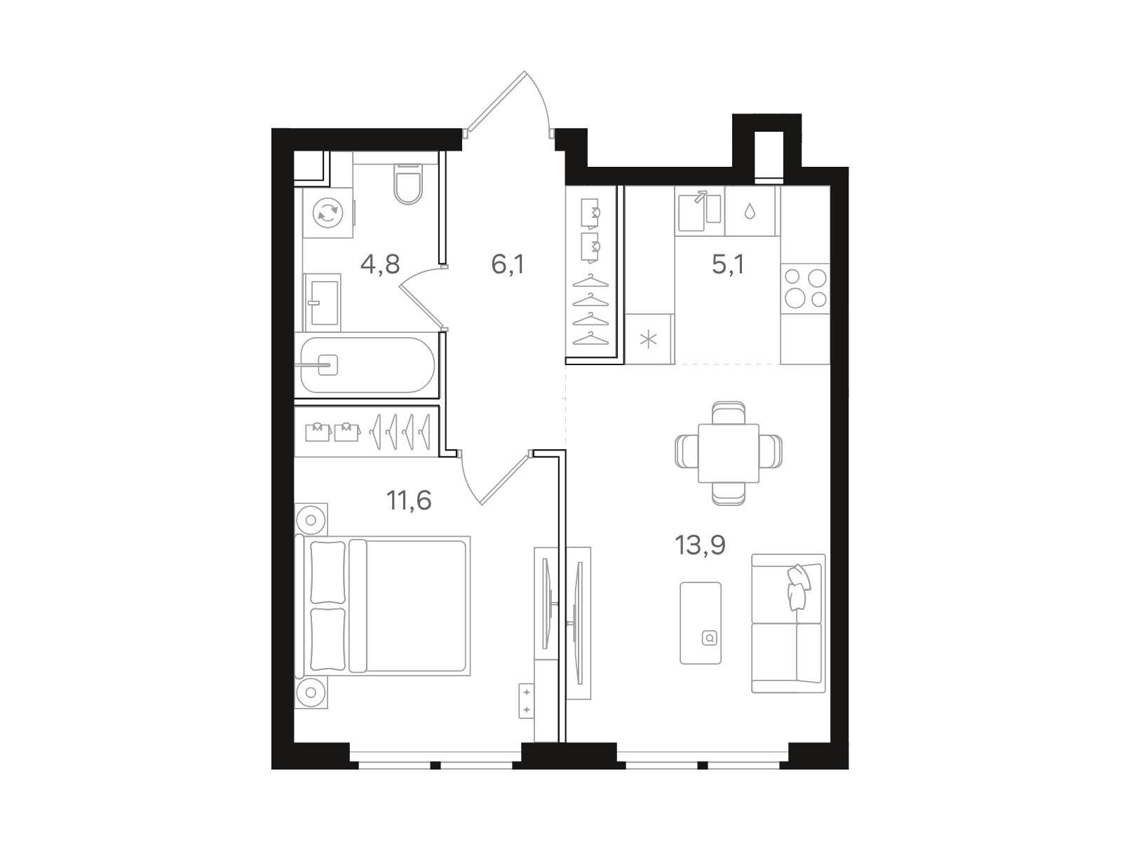 Планировка: 1-комн. квартира 41.50 м² в новостройке НАЗАРÉ