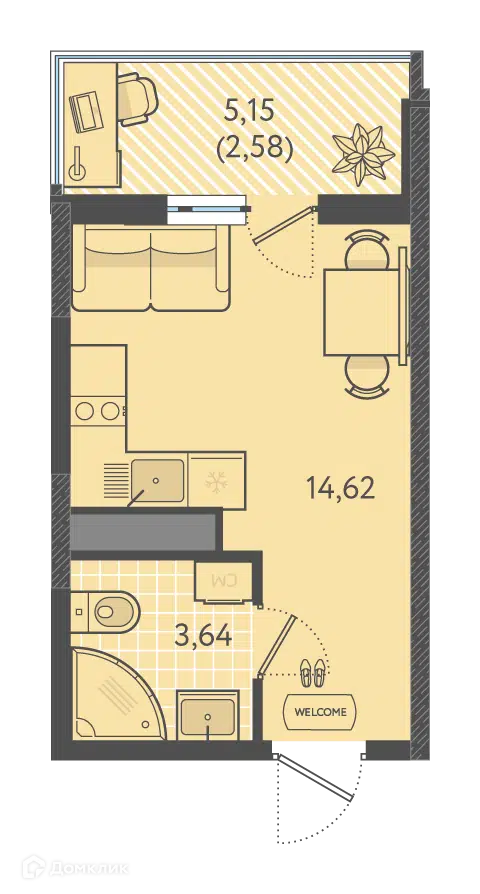 Планировка: Студия 20.85 м² в новостройке Теплые Края 1 очередь