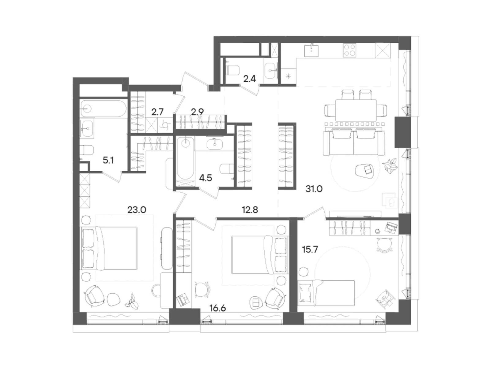 Планировка: 3-комн. квартира 116.70 м² в новостройке Стоун Грэйн