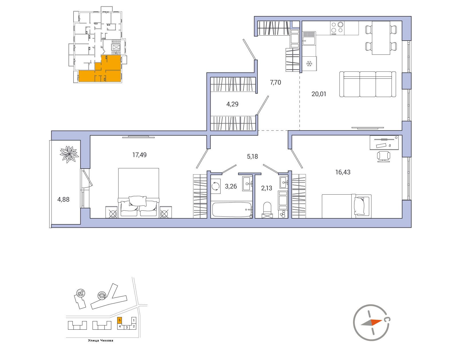 Планировка: 2-комн. квартира 78.80 м² в новостройке АйКью Гатчина