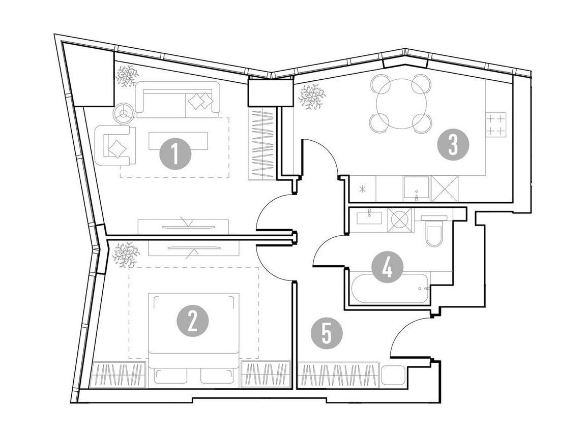Планировка: 2-комн. квартира 54.38 м² в новостройке Уно. Горбунова