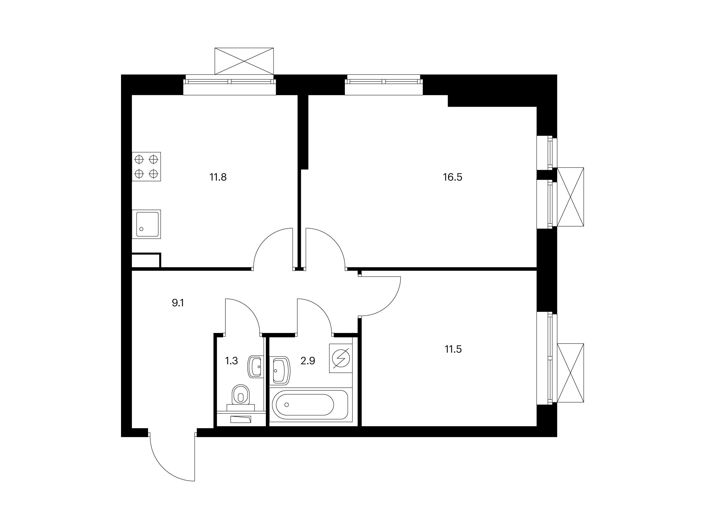 Планировка: 2-комн. квартира 53.10 м² в новостройке Второй Нагатинский