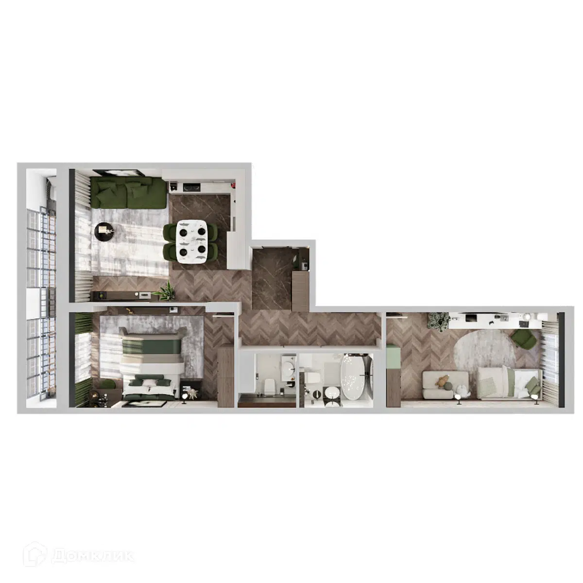 Планировка: 2-комн. квартира 77.65 м² в новостройке Клубный дом на Пушкина