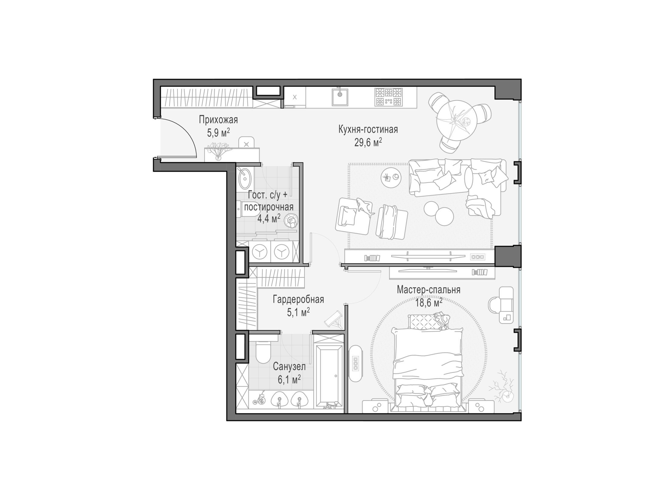 Планировка: 1-комн. квартира 69.70 м² в новостройке Лайф тайм