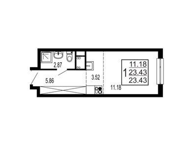 Планировка: Студия 23.43 м² в новостройке Гармония Парк
