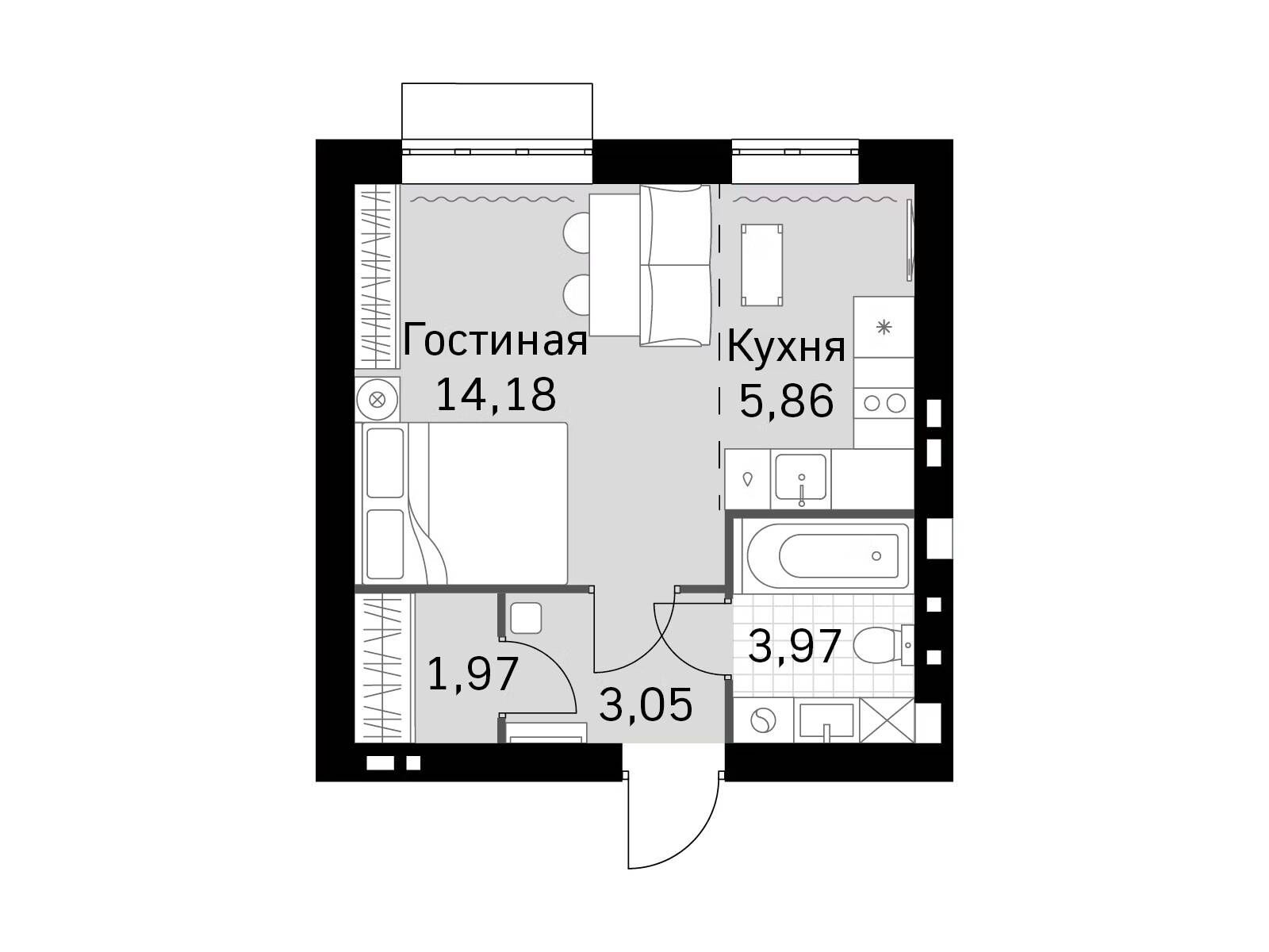 Планировка: 1-комн. квартира 29.03 м² в новостройке Жаворонки Клаб