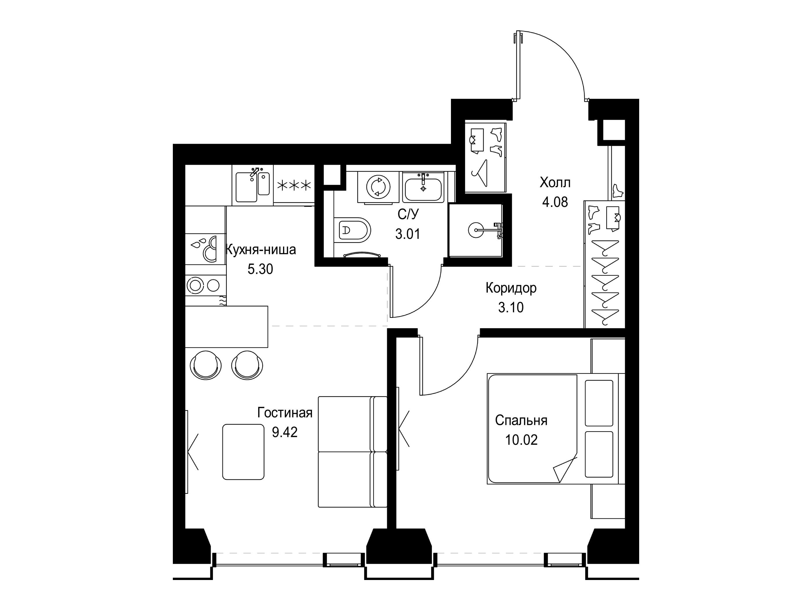 Планировка: 1-комн. квартира 34.93 м² в новостройке Сет