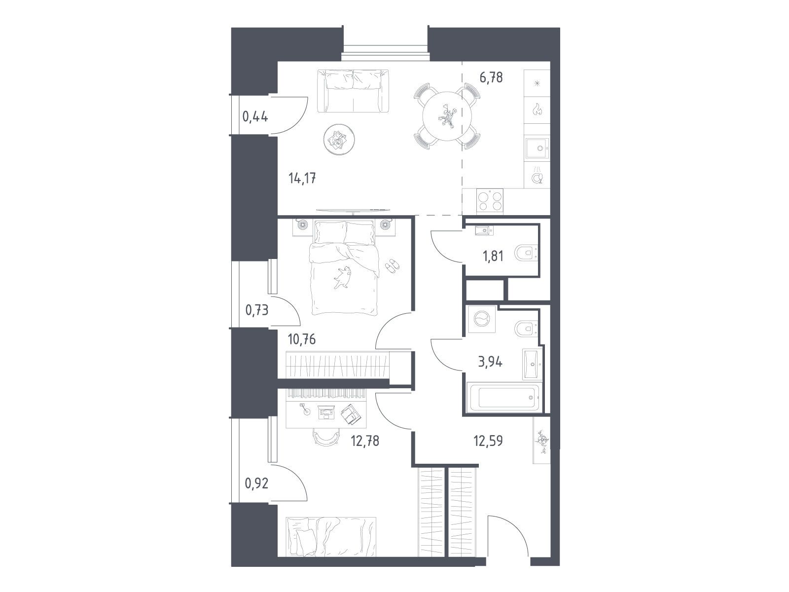 Планировка: 2-комн. квартира 64.92 м² в новостройке ЖК Скай Спутник
